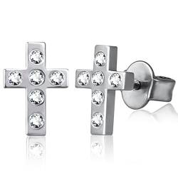 Titan Ohrstecker für empfindliche Ohren, Kreuz Sechseck Runde Zirkonia CZ Ohrstecker für Damen (Cross) von JMFENFA