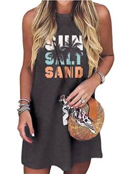 Sun Salt Sand Kokosnuss Baum Minikleid Frauen Sommer Ärmellos Urlaub Tank Kleid Strand Praty Shirts Kleid, Grau (1), Klein von JMFXB