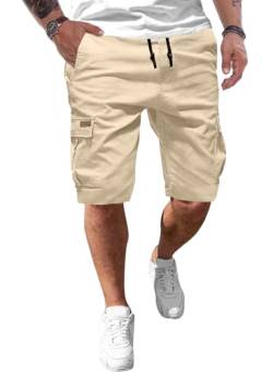 JMIERR Cargo Shorts Herren Baumwolle Kurze Hosen Herren Elastische Taille mit Taschen Apricot S von JMIERR