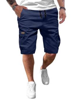 JMIERR Cargo Shorts Herren Baumwolle Kurze Hosen Herren Elastische Taille mit Taschen Blau 3XL von JMIERR