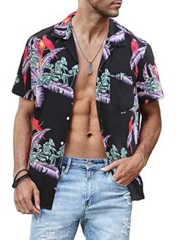 JMIERR Hawaii Hemd Herren Kurzarm Blumen Shirt Knöpfe Lässig Sommerhemden Lila Palme S von JMIERR