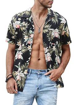 JMIERR Hawaii Hemd Männer Casual Hemd Kurzarm Button Down Urlaubhemden Hawaii-Print Diverse Grün Palme L von JMIERR