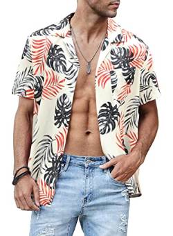 JMIERR Hawaii Hemd Männer Casual Hemd Kurzarm Button Down Urlaubhemden Hawaii-Print Diverse Rosa Palme L von JMIERR
