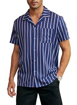 JMIERR Hawaii Hemd Männer Hemd Herren Kurzarm Gestreiftes Hemd Herren Regular Fit Freizeithemd Sommerhemd Blau M von JMIERR