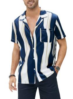 JMIERR Hawaii Hemd Männer Hemd Herren Kurzarm Gestreiftes Hemd Herren Regular Fit Freizeithemd Sommerhemd Himmel Blau M von JMIERR