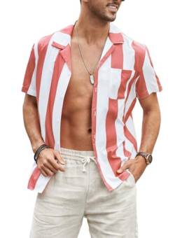 JMIERR Hawaii Hemd Männer Hemd Herren Kurzarm Gestreiftes Hemd Herren Regular Fit Freizeithemd Sommerhemd Rot 2XL von JMIERR