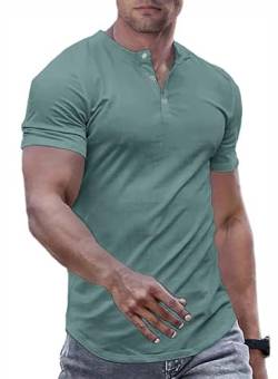 JMIERR Herren Henley-Hemden Muscle Slim Button T-Shirts 2024 Sommer Rippen Kurzarm Sport T Shirt Rot L von JMIERR