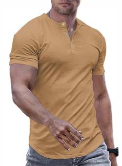 JMIERR Herren Henley-Hemden Muscle Slim Button T-Shirts 2024 Sommer Rippen Kurzarm Sport T Shirt Rot M von JMIERR