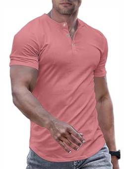 JMIERR Herren Henley-Hemden Muscle Slim Button T-Shirts 2024 Sommer Rippen Kurzarm Sport T Shirt Rot XL von JMIERR