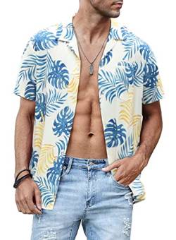 JMIERR Herren Sommer Shirt Casual Hawaii Hemd Button Down Urlaubhemden Gelb Palme L von JMIERR