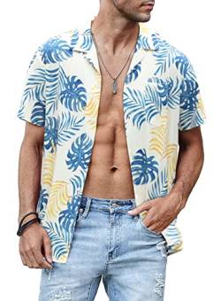 JMIERR Herren Sommer Shirt Casual Hawaii Hemd Button Down Urlaubhemden Gelb Palme M von JMIERR