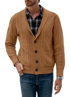 JMIERR Herren Strickjacke Pullover V Ausschnitt Strick Langarm Revers Hals Slim Fit Lässig Gestrickter Strickmantel Braun XL von JMIERR