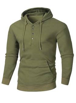 JMIERR Hoodie Herren Baumwolle Langarm Kapuzenpullover 1/4 Button Down Sweatshirts für Männer Loose Fit Casua Winter mit Taschen,Grün 3XL von JMIERR