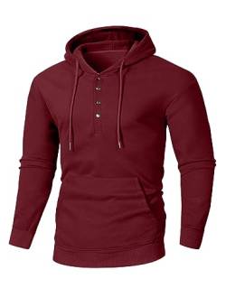 JMIERR Hoodie Herren Baumwolle Langarm Kapuzenpullover 1/4 Button Down Sweatshirts für Männer Loose Fit Casua Winter mit Taschen,Rot XXL von JMIERR