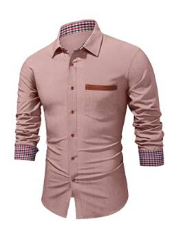 JMIERR Jeanshemd Herren Hemd Loose fit Freizeithemd Langarmhemd Cowboy-Style Business Männer Kent-Kragen Casual,Rosa 2XL von JMIERR