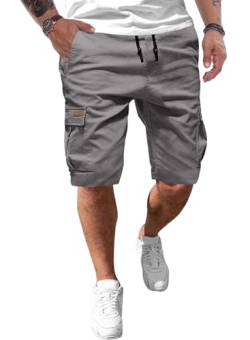 JMIERR Kurze Hosen Herren Baumwolle Cargo Shorts Herren Sommer Freizeithose mit Taschen Grau XL von JMIERR