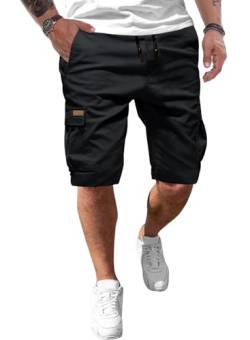 JMIERR Kurze Hosen Herren Baumwolle Cargo Shorts Herren Sommer Freizeithose mit Taschen Schwarz 2XL von JMIERR