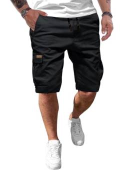 JMIERR Kurze Hosen Herren Baumwolle Cargo Shorts Herren Sommer Freizeithose mit Taschen Schwarz L von JMIERR