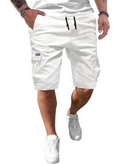 JMIERR Kurze Hosen Herren Baumwolle Cargo Shorts Herren Sommer Freizeithose mit Taschen Weiß 3XL von JMIERR