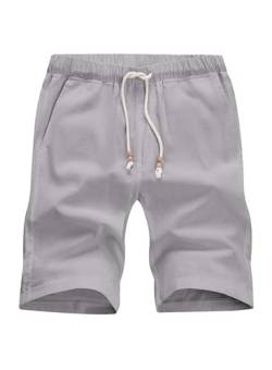 JMIERR Kurze Hosen Herren Shorts Herren Sommer Leinen Baumwolle Elastische Taille mit Taschen Grau L von JMIERR