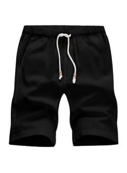 JMIERR Kurze Hosen Herren Shorts Herren Sommer Leinen Baumwolle Elastische Taille mit Taschen Schwarz 2XL von JMIERR