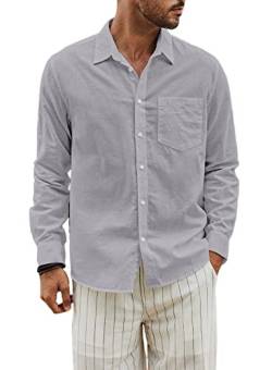 JMIERR Leinenhemd Herren Hemd Herren Langarm Sommerhemd Herren Button-Down Regular Fit Freizeithemd, Grau S von JMIERR