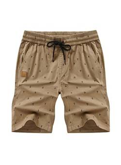 JMIERR Shorts Herren Freizeit Chino Stretch Baumwolle Elastische Taille mit Taschen Khaki L von JMIERR