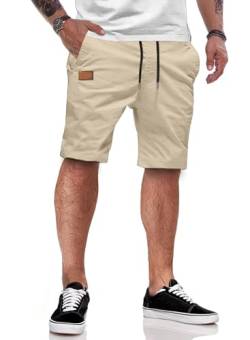 JMIERR Shorts Herren Sommer Freizeit Chino Stretch Baumwolle Elastische Taille mit Taschen Beige XL von JMIERR