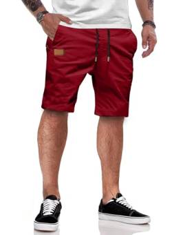 JMIERR Shorts Herren Sommer Freizeit Chino Stretch Baumwolle Elastische Taille mit Taschen Rot S von JMIERR
