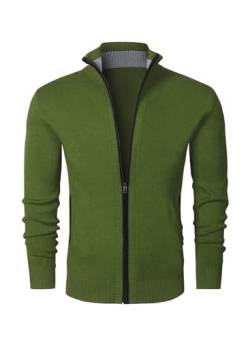 JMIERR Strickjacke Herren Cardigan Fleecejacke Sweatjacke Trachtenjacke Gestrickt Wintermantel mit Reißverschluß und Taschen Grün S von JMIERR