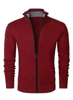 JMIERR Strickjacke Herren Cardigan Fleecejacke Sweatjacke Trachtenjacke Gestrickt Wintermantel mit Reißverschluß und Taschen Pullover Rot S von JMIERR