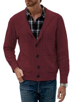 JMIERR Strickjacke Herren Langarm Revers Hals Slim Fit Lässig Gestrickter Herbst Wintermantel Strickmantel Rot M von JMIERR