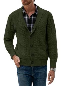 JMIERR Strickjacke Herren V Ausschnitt Strick Cardigan Langarm Pullover Einfarbige Strickmantel mit Taschen Grün M von JMIERR