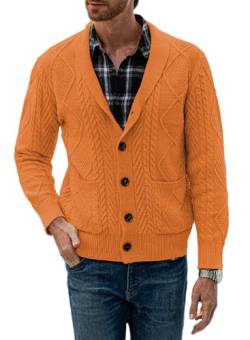 JMIERR Strickjacke Herren V Ausschnitt Strick Cardigan Langarm Pullover Einfarbige Strickmantel mit Taschen Orange S von JMIERR