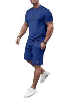 JMIERR T Shirt mit Short 2 Piece Sommer Trainingsanzug Set mit Taschen 2023 Baggy Freizeitanzug und Kurze Hose Regular Fit,Dunkelblau L von JMIERR