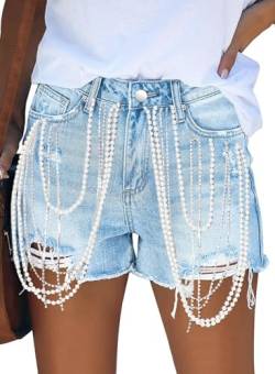 JMITHA Damen Jeansshorts mit hoher Taille, Distressed Raw Edge, Stretch-Denim-Jeans-Shorts, J3 Blau, 38 von JMITHA