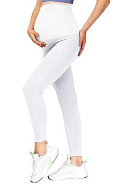 JMITHA Umstandsleggings, Freizeithose für Schwangere, Schwangerschaftsleggings Umstandshose Leggings Baumwolle Stretch Besonders Bequem Schwangerschaft Hosen (Weiß, M) von JMITHA