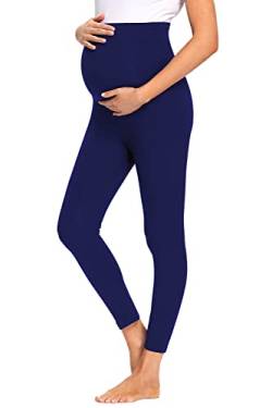 JMITHA Umstandsleggings, Lange Umstandshose Leggings Baumwolle Stretch Dünn Blickdichte Schwangerschaft Hosen Leggings Jogginghose Freizeithose für Schwangere (Blau, L) von JMITHA