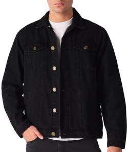 JMOJO Jeansjacke Herren Klassische Western Denim Taschen Jacke Button-Down Trucker Stil, Vintage-Schwarz, M von JMOJO