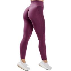 Damen Hohe Taille Sport Leggings Blickdicht Scrunch Butt Sporthose Slim Fit Yogahose mit BauchkontrolleNahtlose Push Up Booty Leggins Hose Laufhose Tight für zum Fitness Laufen Radfahren(Kirsche,M) von JN JANPRINT