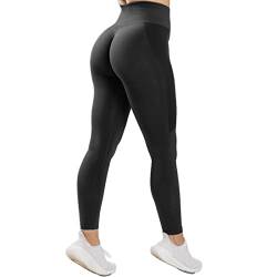 Damen Hohe Taille Sport Leggings Blickdicht Scrunch Butt Sporthose Slim Fit Yogahose mit BauchkontrolleNahtlose Push Up Booty Leggins Hose Laufhose Tight für zum Fitness Laufen Radfahren(Schwarz,L) von JN JANPRINT