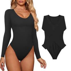 JN JANPRINT Body Damen Langarm Bodysuit Slimming ein Stück V-Ausschnitt Körper Anzüge Leotard Tops Lässig Unterhemden Shaper Bodys von JN JANPRINT