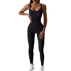 JN JANPRINT Jumpsuit Damen Kuschelig Sport Overall Eng Workout Bodysuit One Piece Tank Tops Strampler Gerippte Jumpsuits Sportanzug Einteiliger(Schwarz,S) von JN JANPRINT