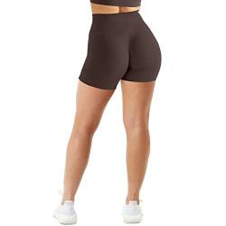 JN JANPRINT Kurze Hose Damen Radlerhose Kurz Sporthose Laufhose Leggings Seamless Scrunch Butt Sportleggins Hohe Taille Shorts für Gym Fitness Workout Yoga Radfahren(Braun,M) von JN JANPRINT