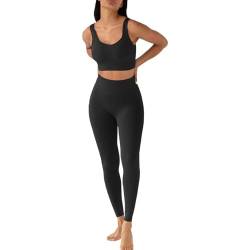 JN JANPRINT Workout-Outfits für Frauen 2-Teiliges Set,Nahtlos Yoga-Outfits Hohe Taille Leggings+Sport-BH Damen Trainingsanzüge Set(Schwarz,M) von JN JANPRINT