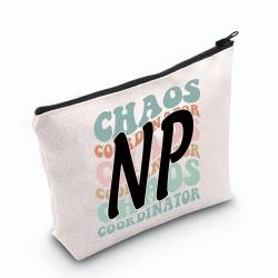 JNIAP NP Kosmetiktasche für Krankenschwestern, Kulturtasche, Geschenk für Frauen, Krankenschwestern, Schulabschluss, Chaos, Koordinator, Make-up-Tasche, Beige von JNIAP