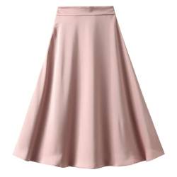 Hübscher Rock Bleistiftrock Damen 80Cm Seide Satin Midi Röcke Für Frauen Solide Elegante A-Linie Damen Rock L Pink von JNWHY