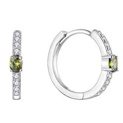 JO WISDOM Creolen Ohrringe Silber 925 Damen mit 3A Zirkonia August Geburtsstein Peridot Farbe,Schmuck für Frauen von JO WISDOM