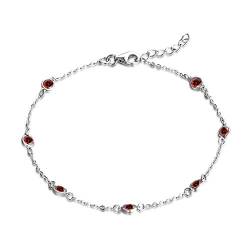 JO WISDOM Damen Armband Bead Silber 925 mit AAA Zirkonia Januar Geburtsstein Granatfarbe Fußkettchen von JO WISDOM