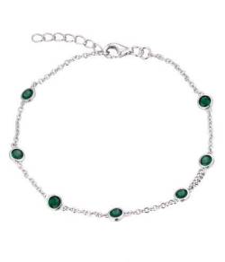 JO WISDOM Damen Armband Bead Silber 925 mit AAA Zirkonia Mai Geburtsstein Smaragd Farbe Fußkettchen von JO WISDOM